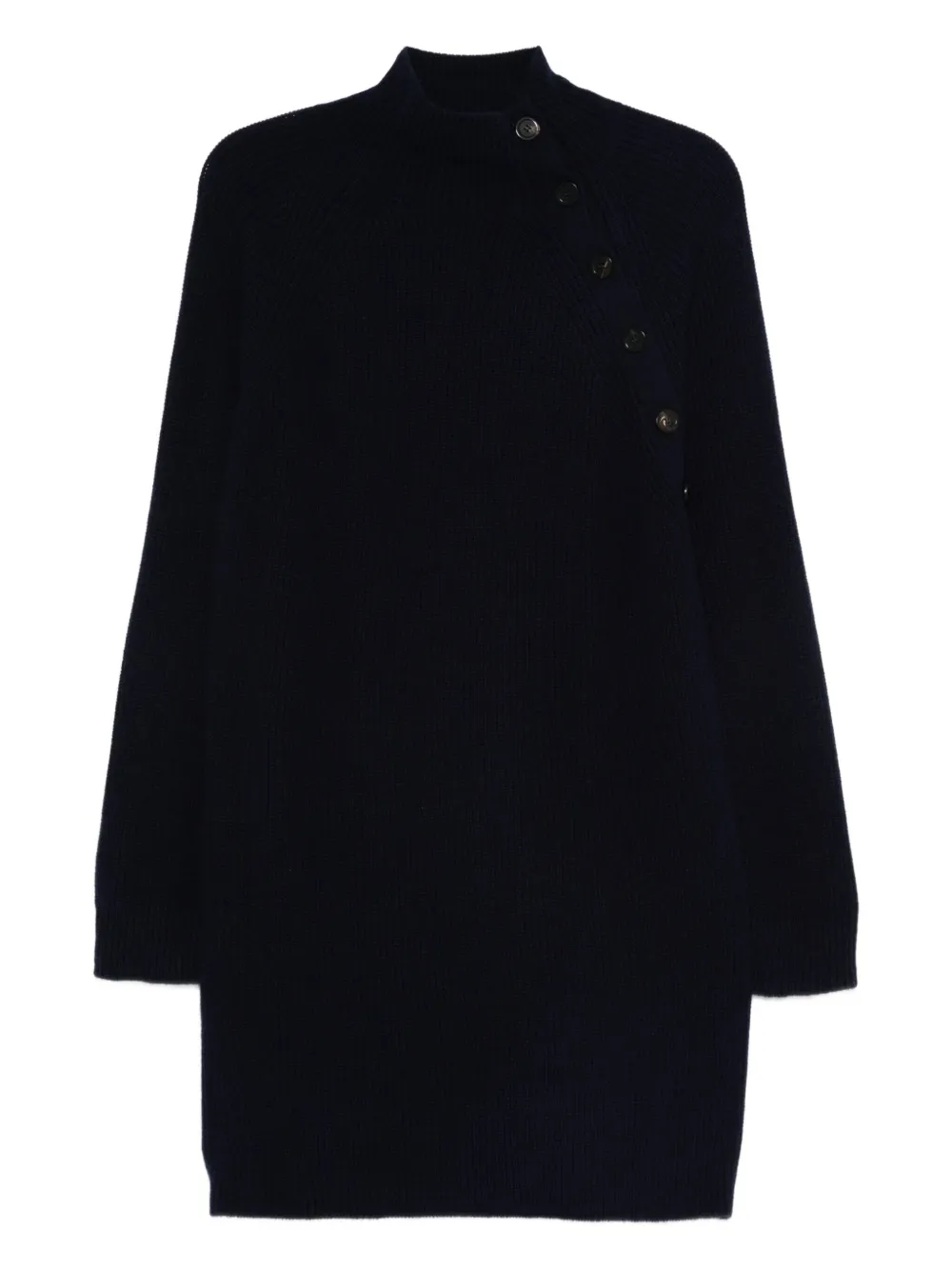 Eric Bompard Mock-neck Buttoned Mini Dress In Black