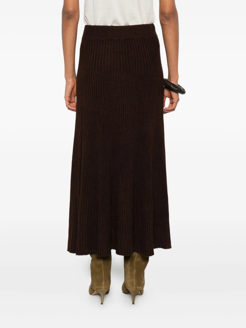 Eric Bompard Ribbed Flared Midi Skirt In Brown