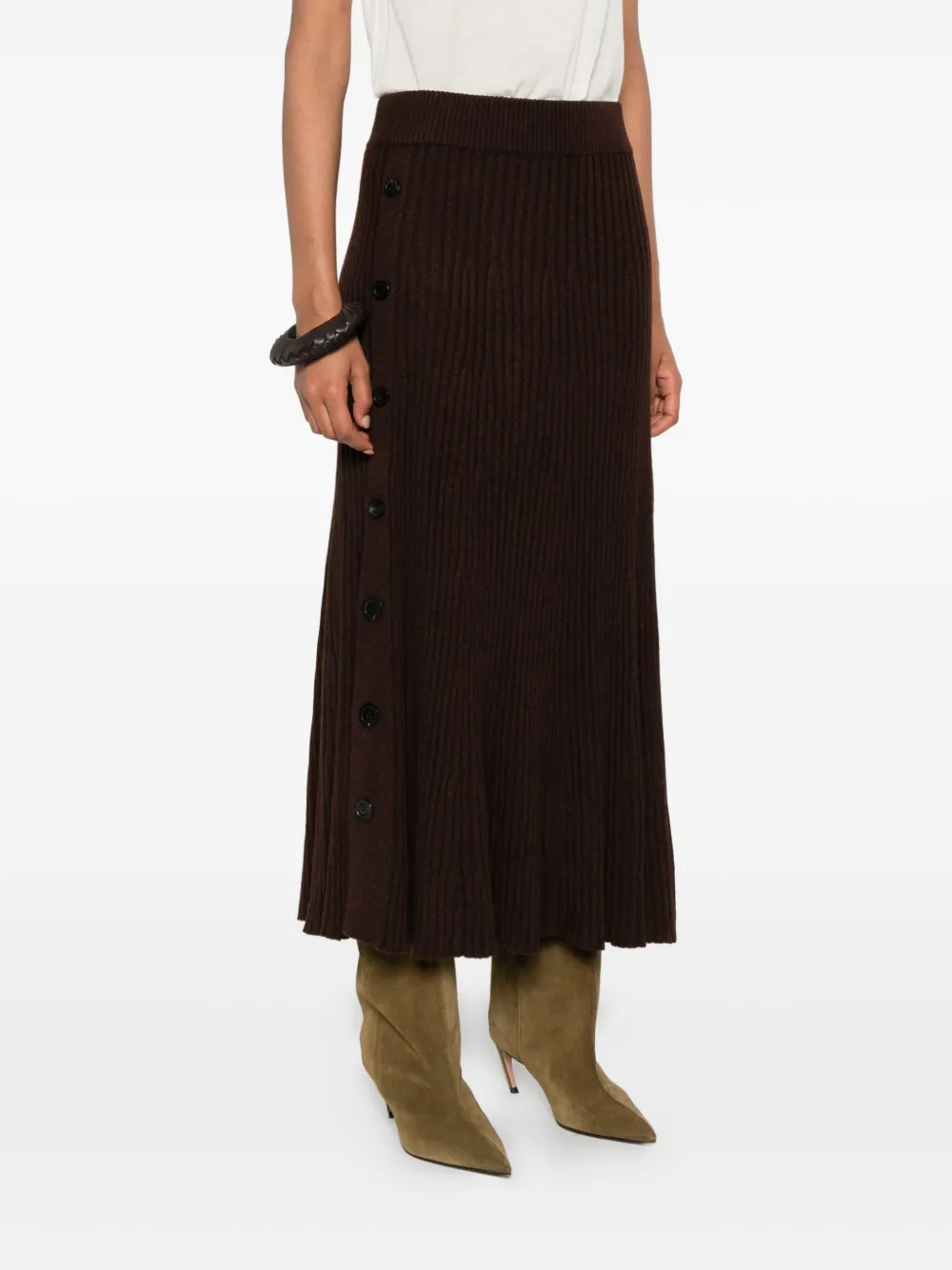 Eric Bompard Ribbed Flared Midi Skirt In Brown