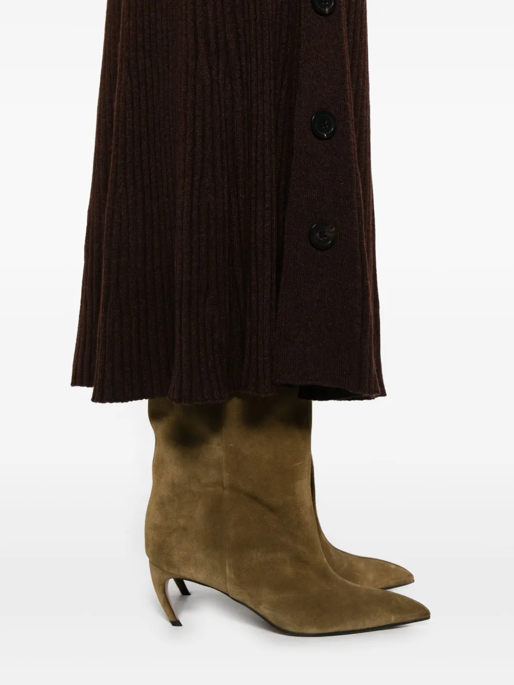 Eric Bompard Ribbed Flared Midi Skirt In Brown