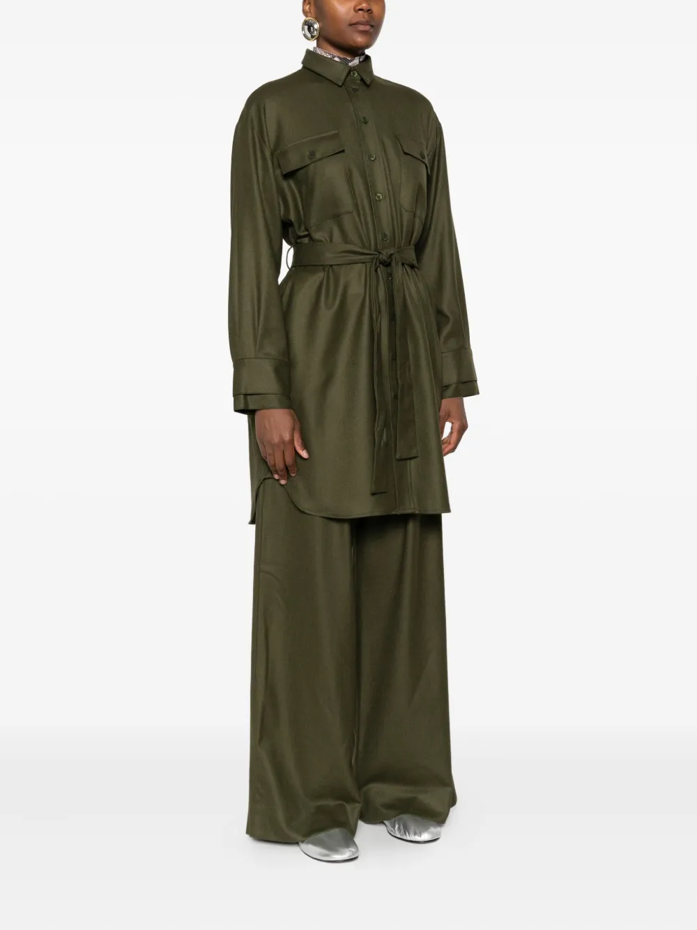 Eric Bompard Button-front Belted Shirt Mini Dress In Green