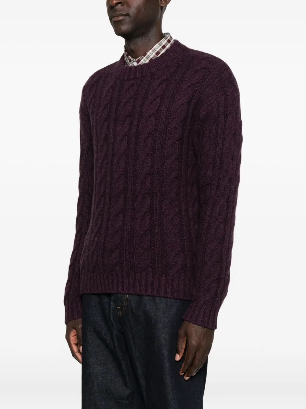 Cable-Knit Round-Neck Sweater