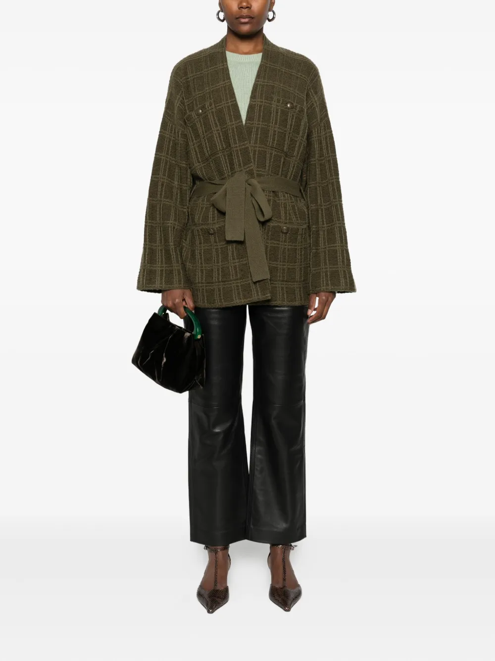Eric Bompard Textured Belted Cardigan In Green