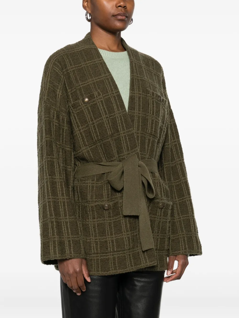 Eric Bompard Textured Belted Cardigan In Green