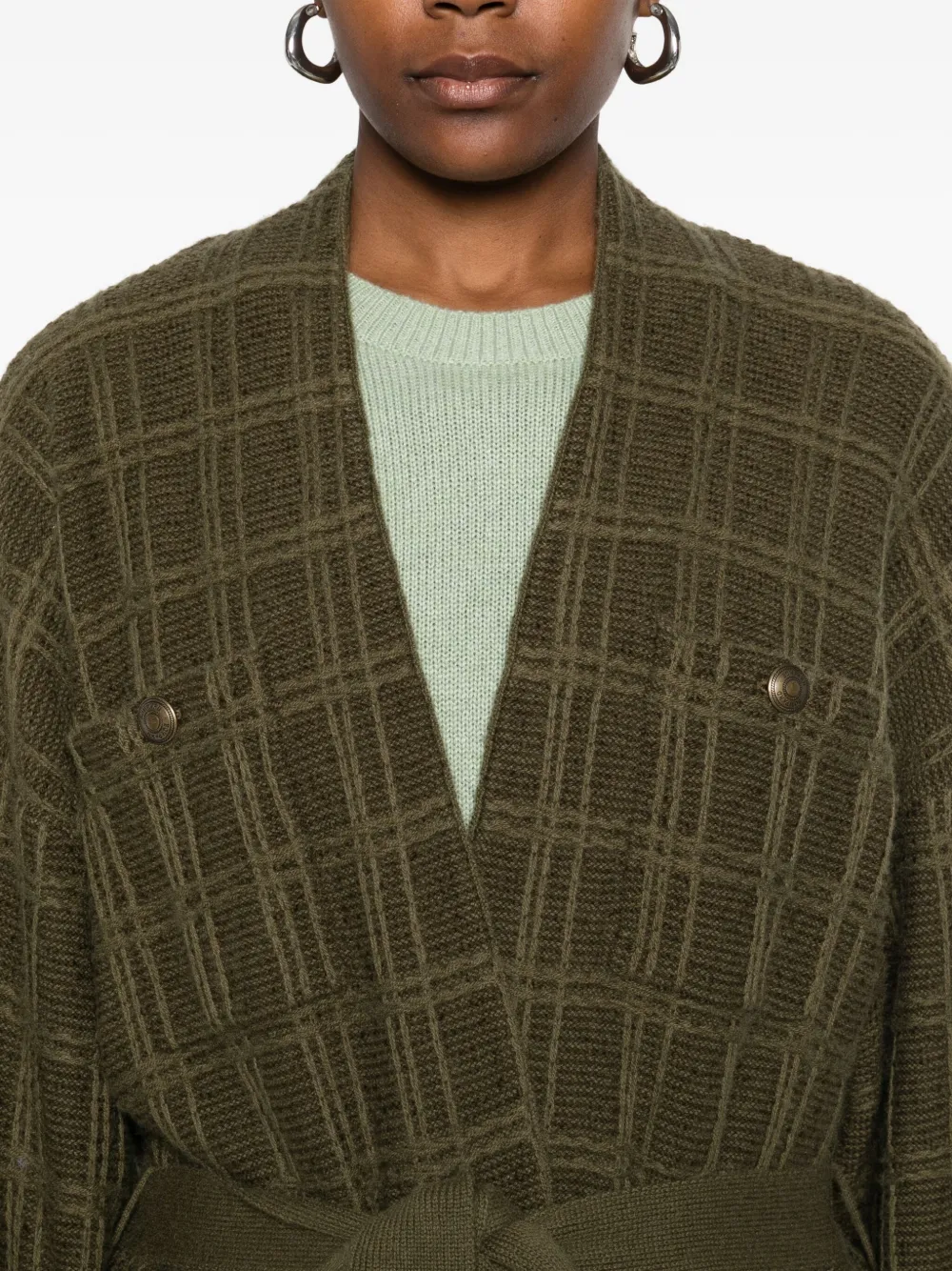 Eric Bompard Textured Belted Cardigan In Green