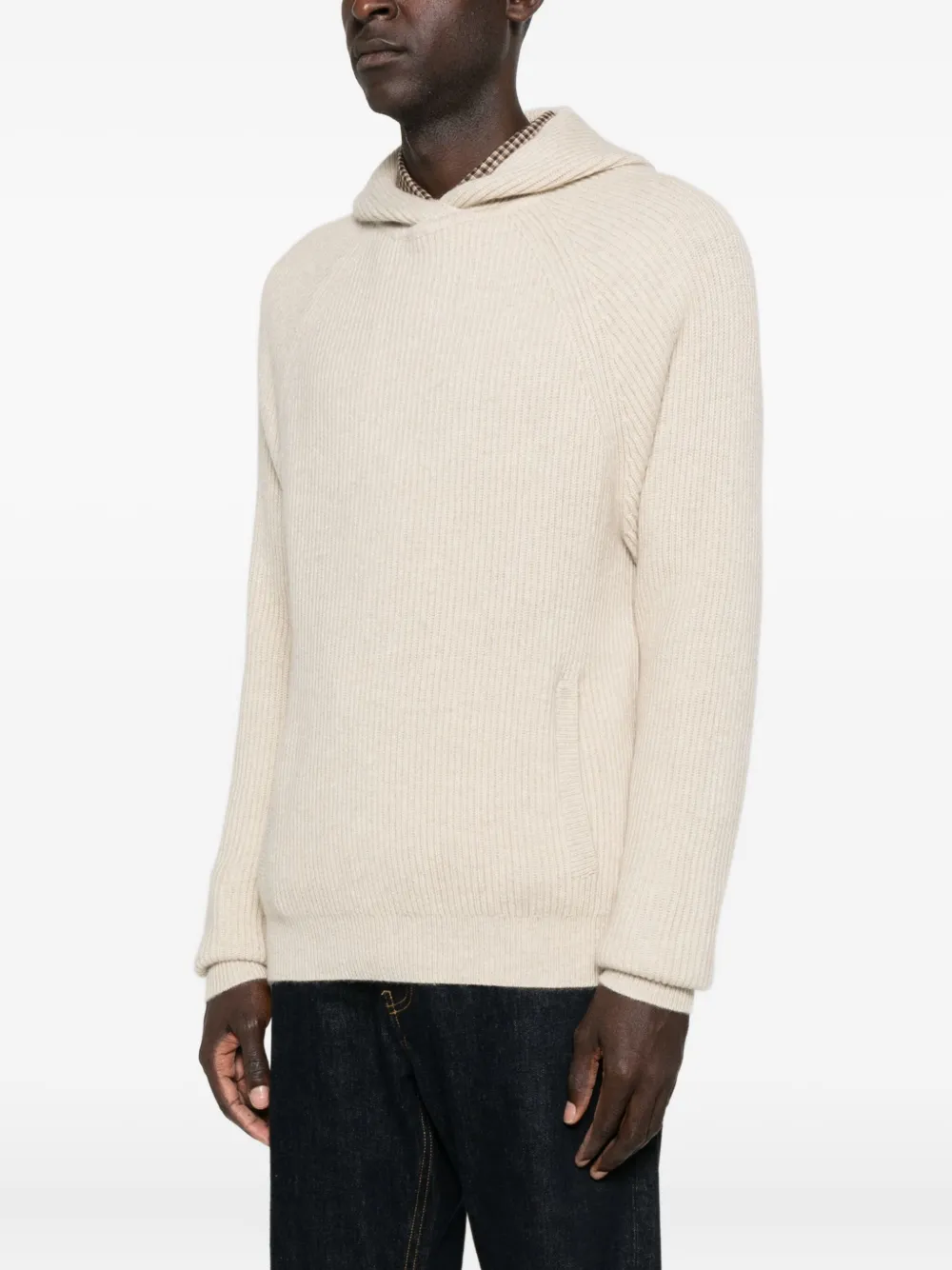 Eric Bompard Ribbed-knit Hooded Sweater In Neutral