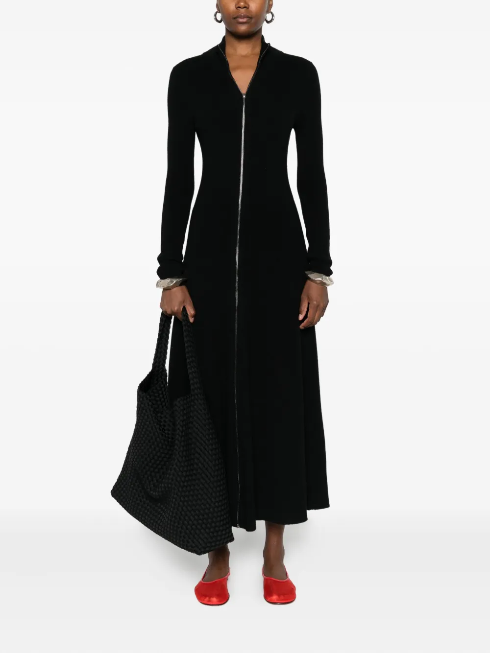 Eric Bompard Midi-jurk met hoge hals en rits - Zwart