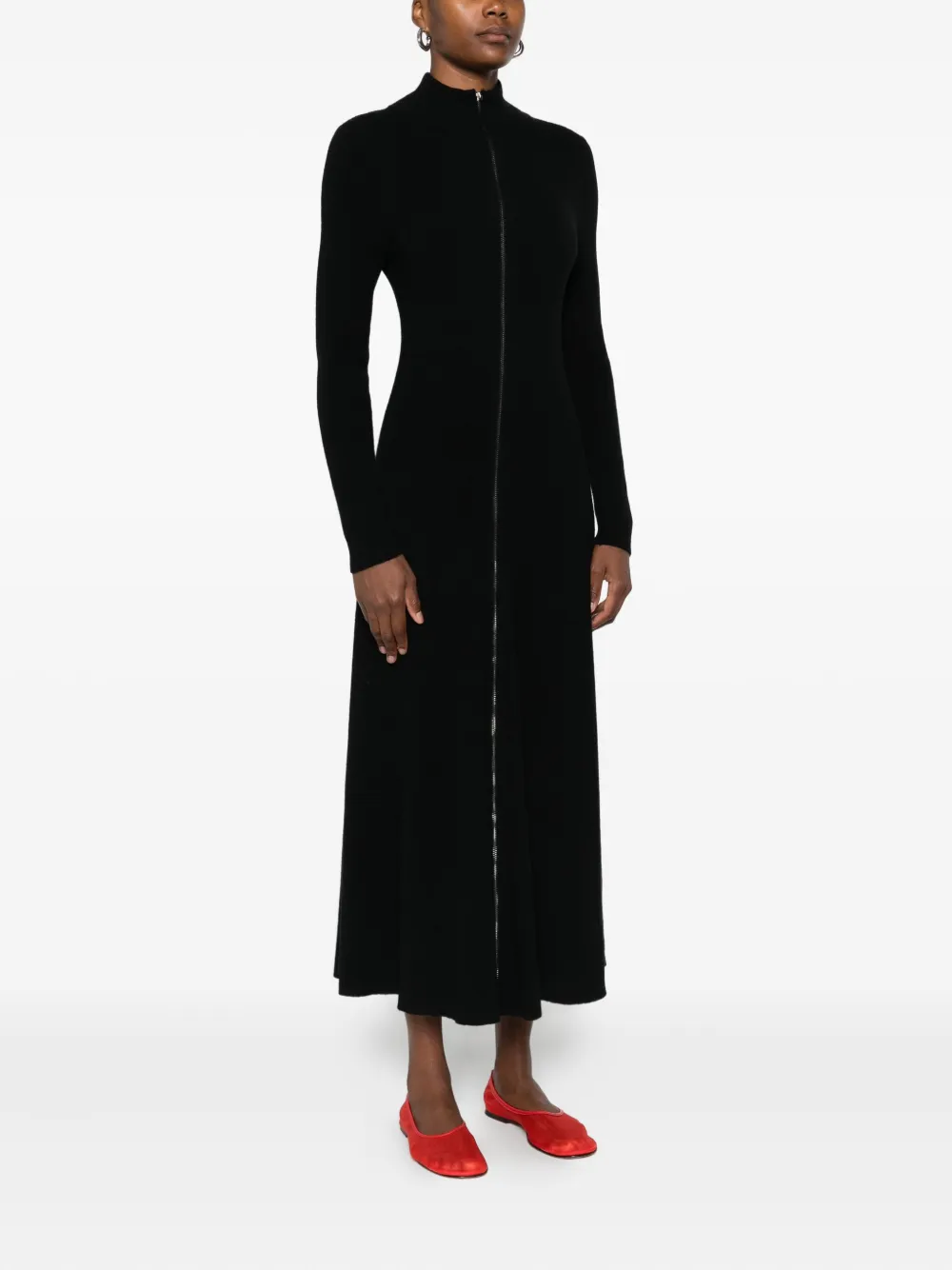  Bompard High-neck Zip-front Midi Dress - Black 