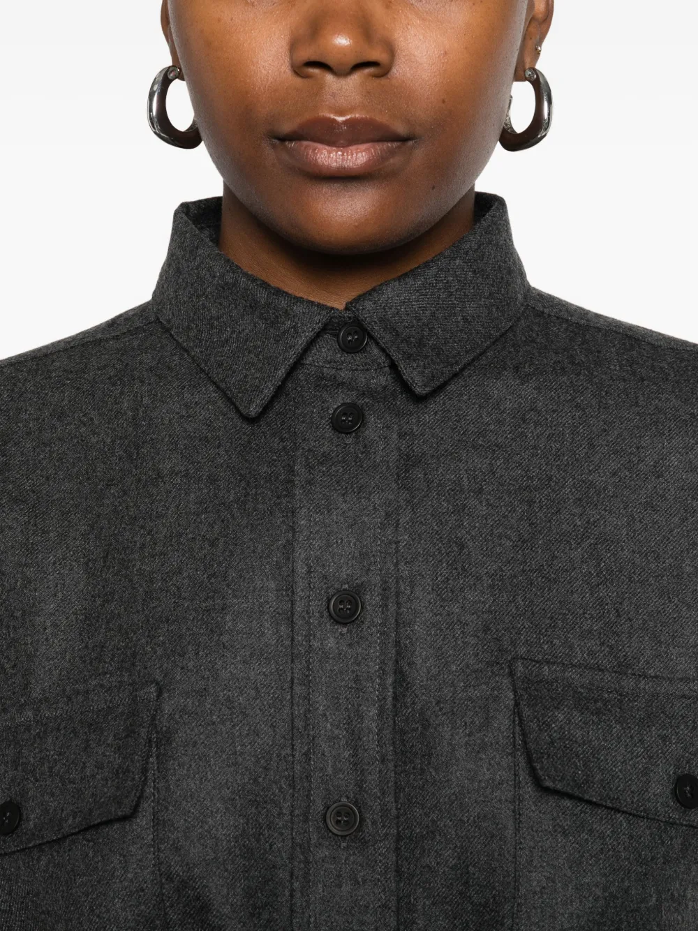 Eric Bompard Button-front Patch-pocket Shirt Mini Dress In Gray