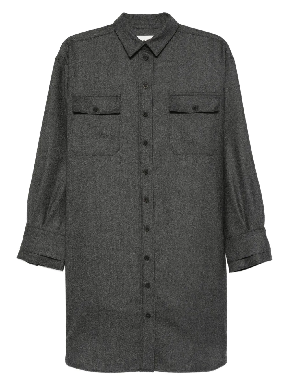 Eric Bompard Button-front Patch-pocket Shirt Mini Dress In Gray