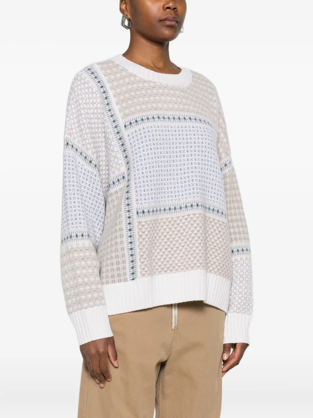 Eric Bompard Patchwork Round-neck Sweater In Neutral