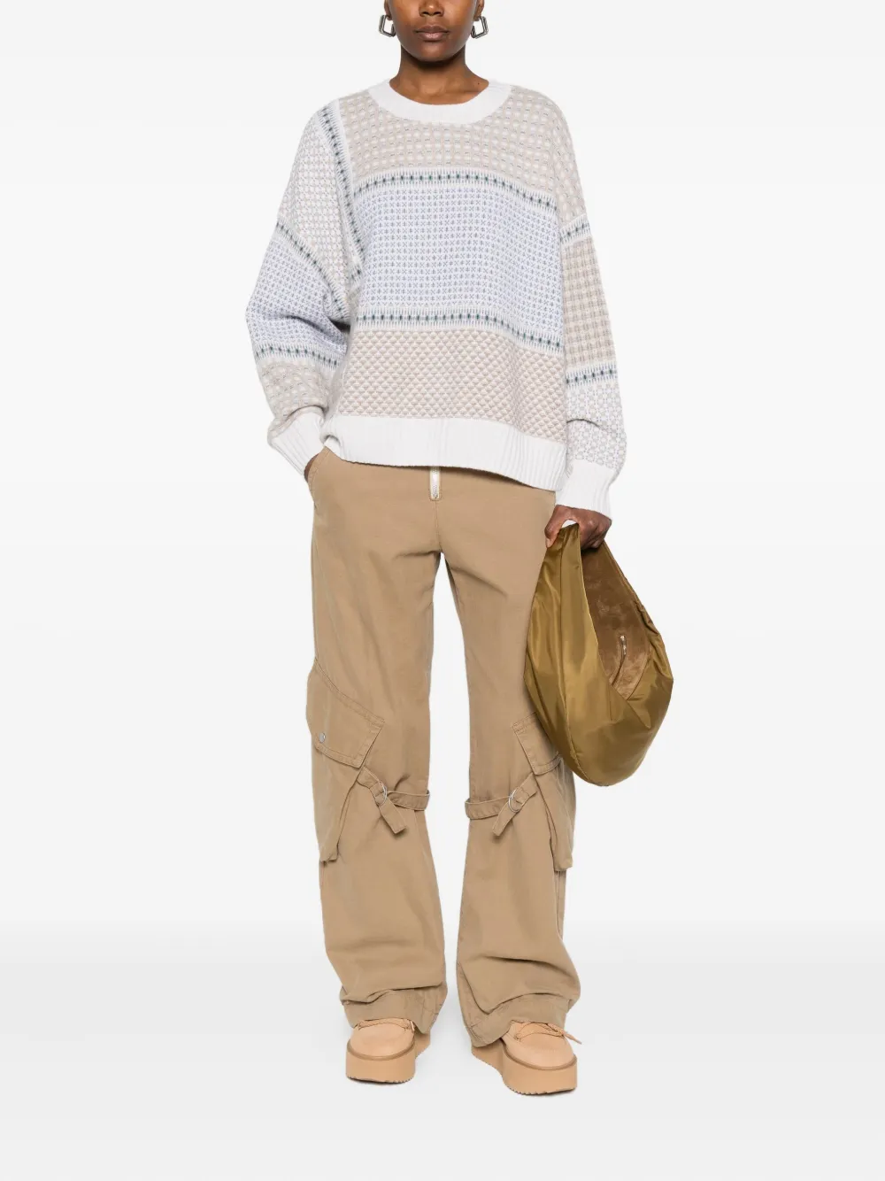 Eric Bompard Patchwork Round-neck Sweater In Neutral