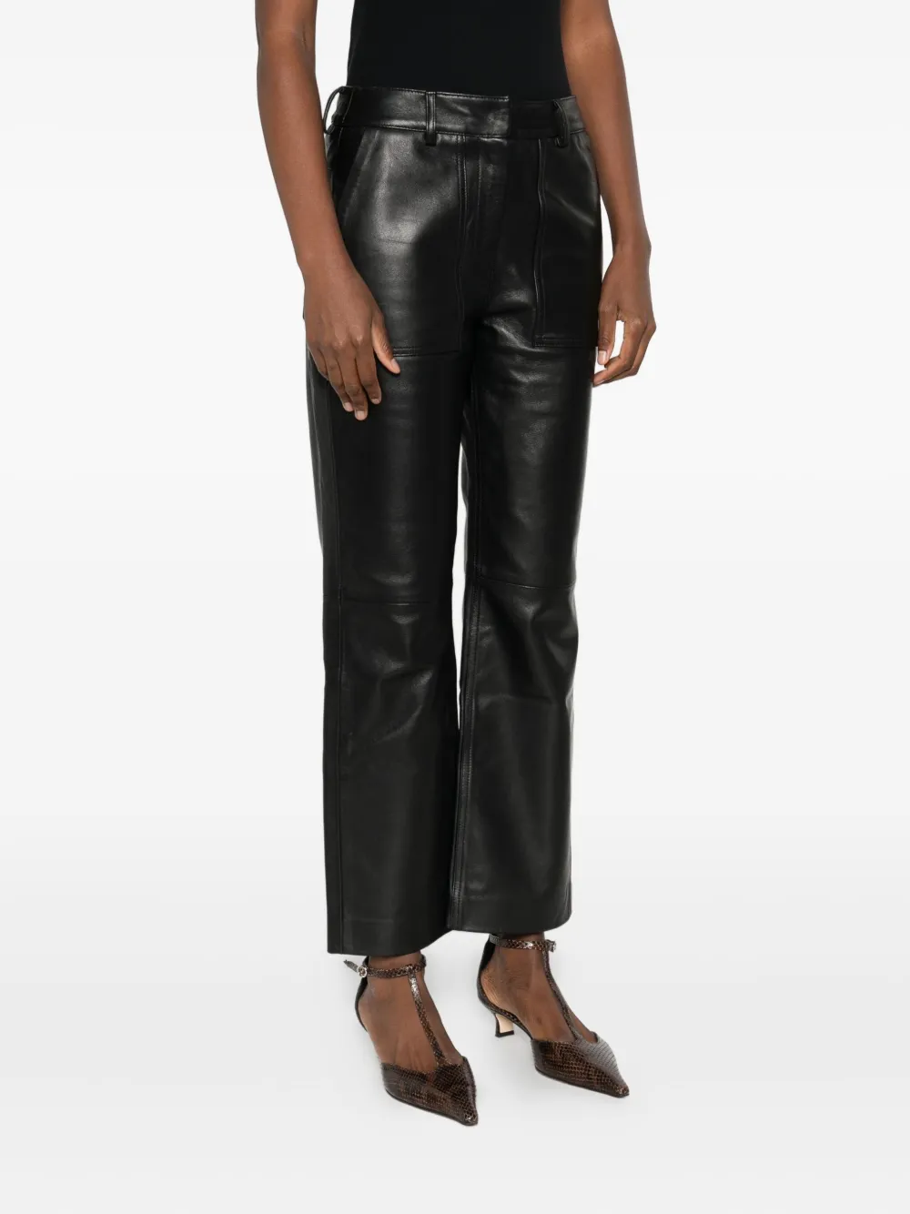 Eric Bompard Patch-pocket Leather Trousers In Black