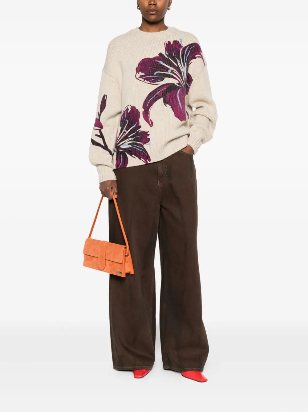 Eric Bompard Floral Crew-neck Sweater In Neutral