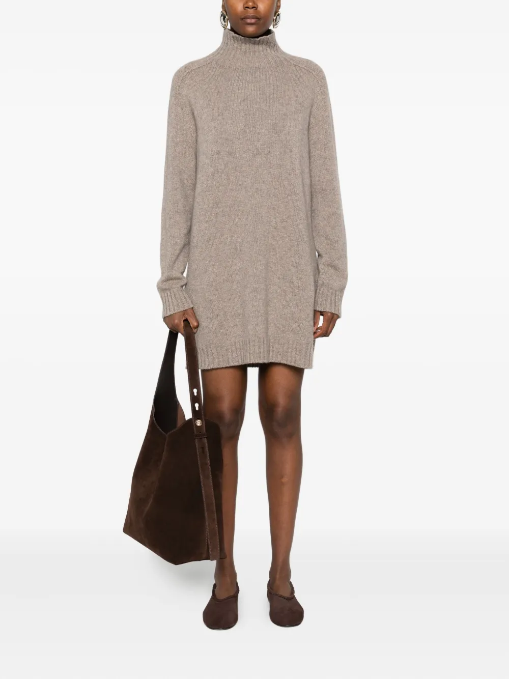 Eric Bompard High-neck Cashmere Mini Dress In Neutral