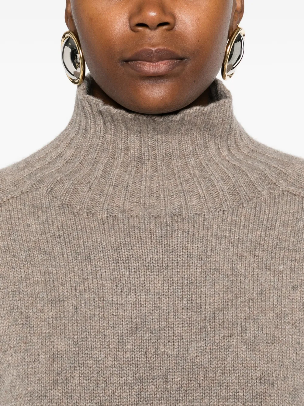 Eric Bompard High-neck Cashmere Mini Dress In Neutral
