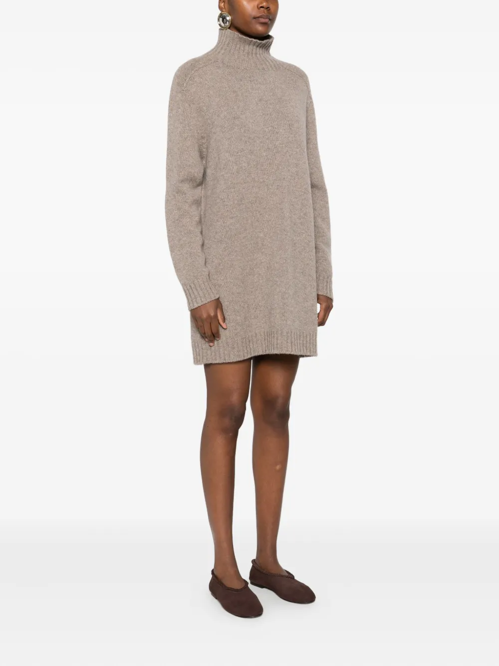 Eric Bompard High-neck Cashmere Mini Dress In Neutral