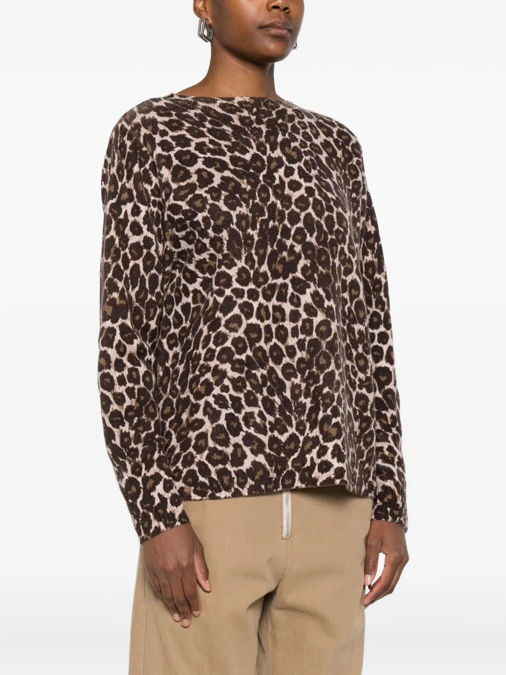 Eric Bompard Leopard-print Round-neck Sweater In Animal Print