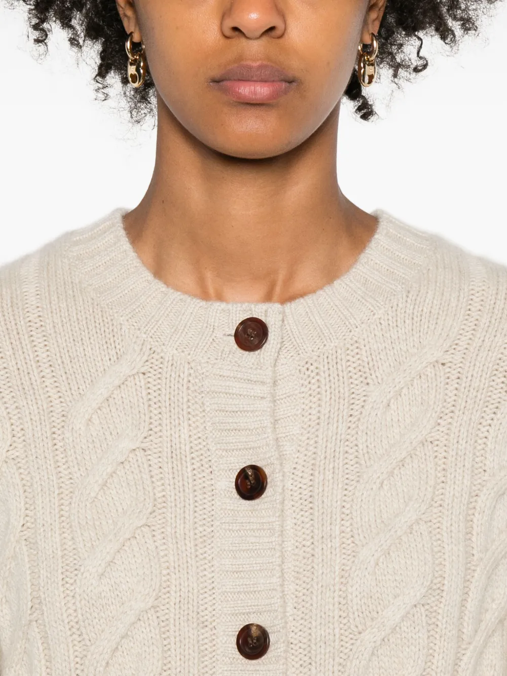 Eric Bompard Cable-knit Crew-neck Cardigan In Neutral