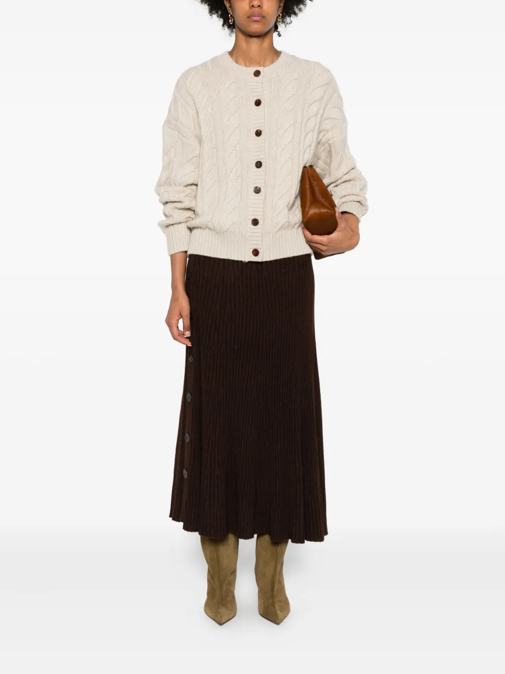 Eric Bompard Cable-knit Crew-neck Cardigan In Neutral