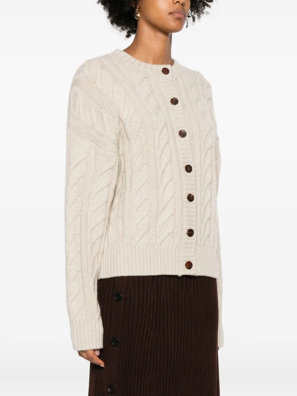 Eric Bompard Cable-knit Crew-neck Cardigan In Neutral