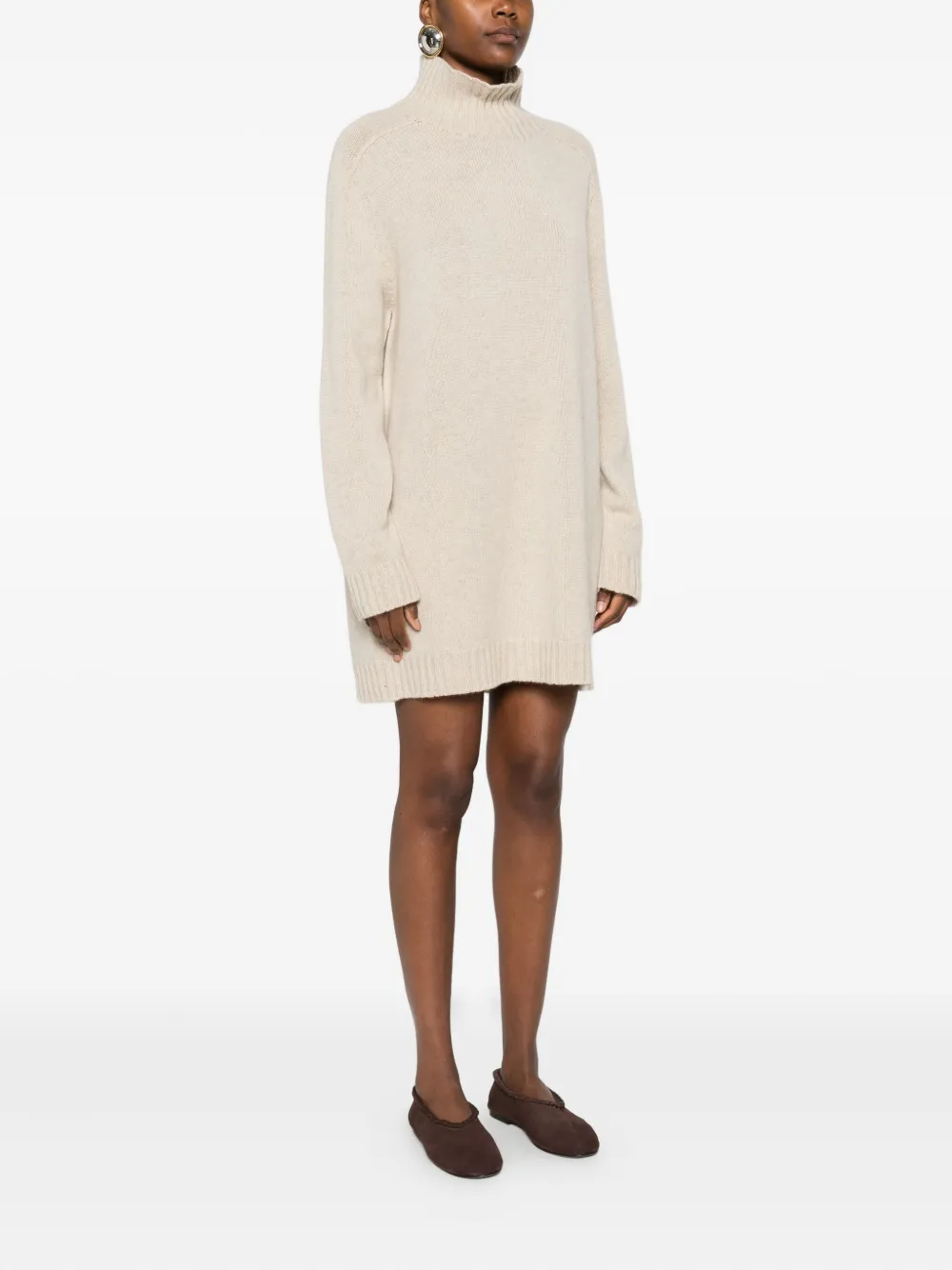 Eric Bompard High-neck Cashmere Mini Dress In Neutral