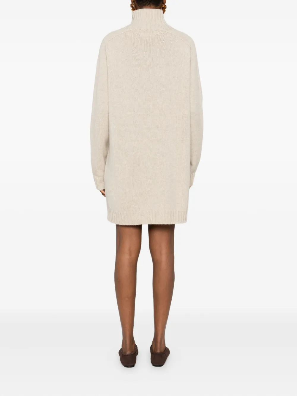 Eric Bompard High-neck Cashmere Mini Dress In Neutral