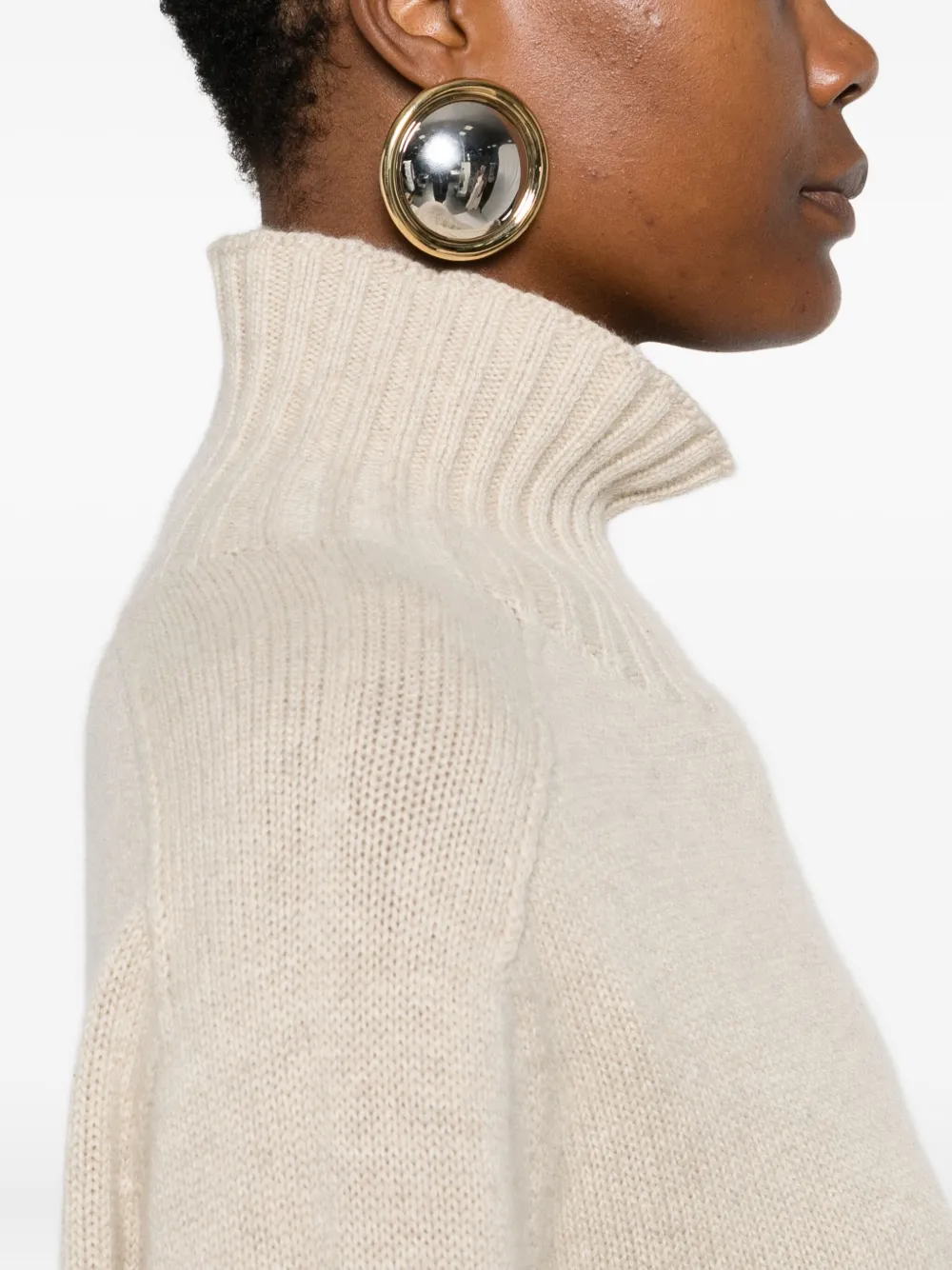 Eric Bompard High-neck Cashmere Mini Dress In Neutral
