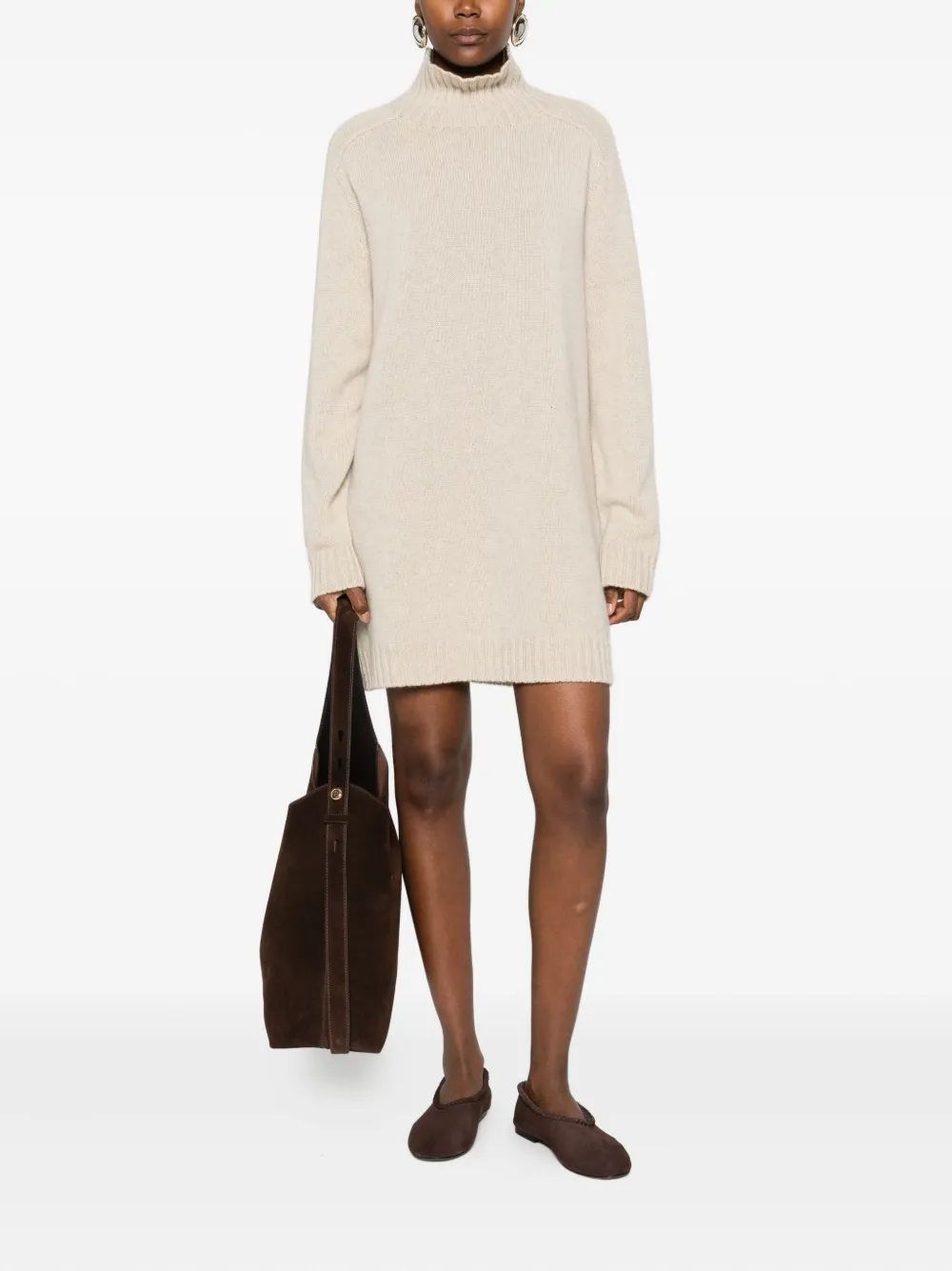 Eric Bompard High-neck Cashmere Mini Dress In Neutral