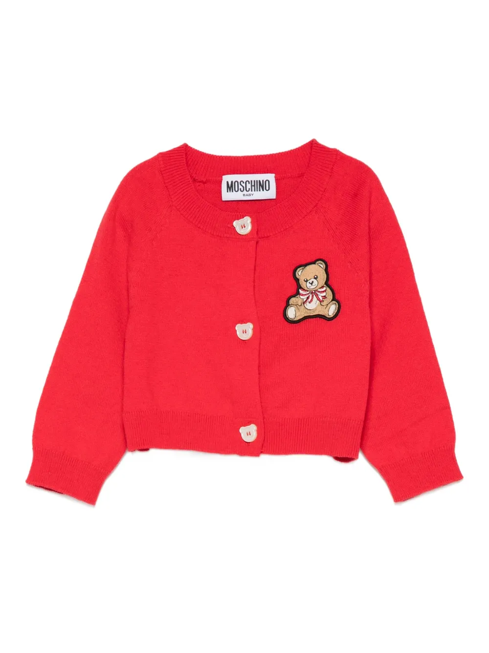 Moschino Kids teddy-applique cardigan - レッド Moschino Kids teddy-applique cardigan - レッド