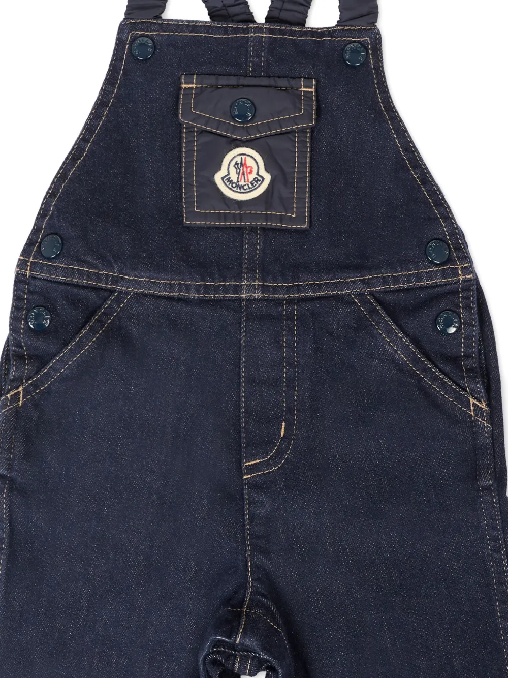 Moncler Enfant cross-strap denim dungarees Blauw