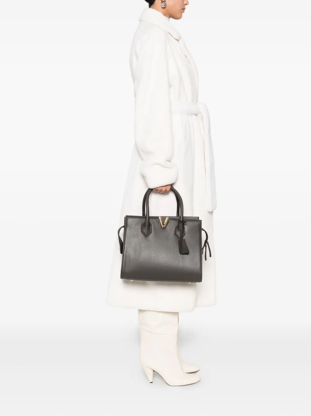 Via Roma 15 V-detail tote bag - Bruin