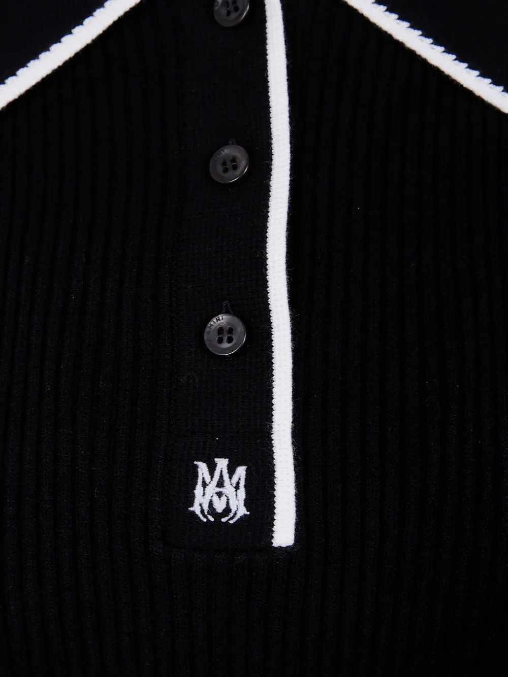 Amiri Cropped Polo Knit Top With Ribbed Texture In Black