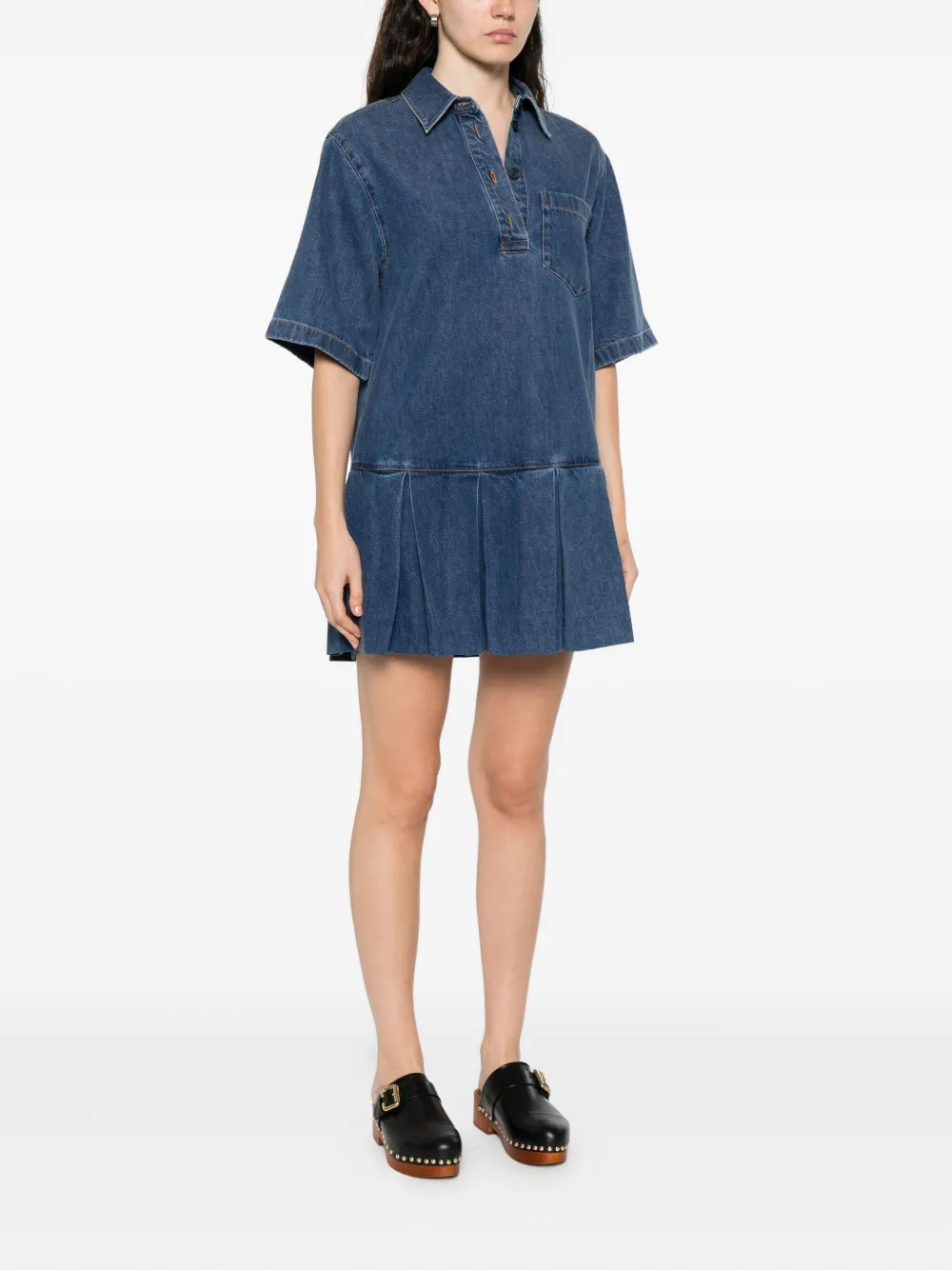 Frame Tennis Cotton Blend Denim Minidress In Blue