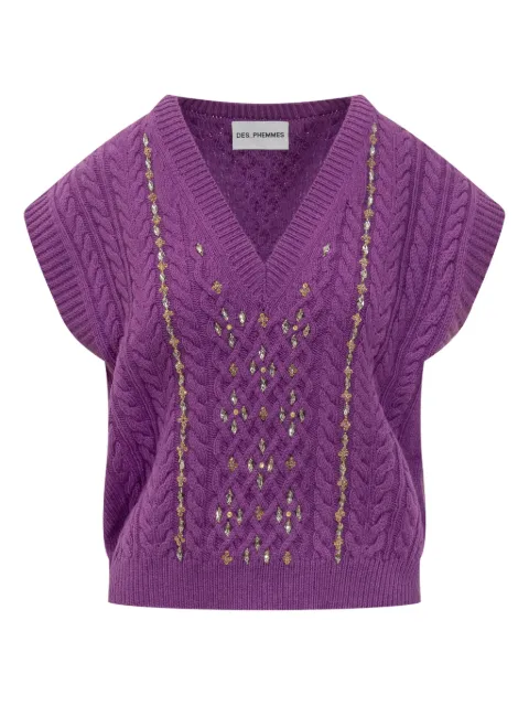 DES PHEMMES cable-knit embellished sweater 