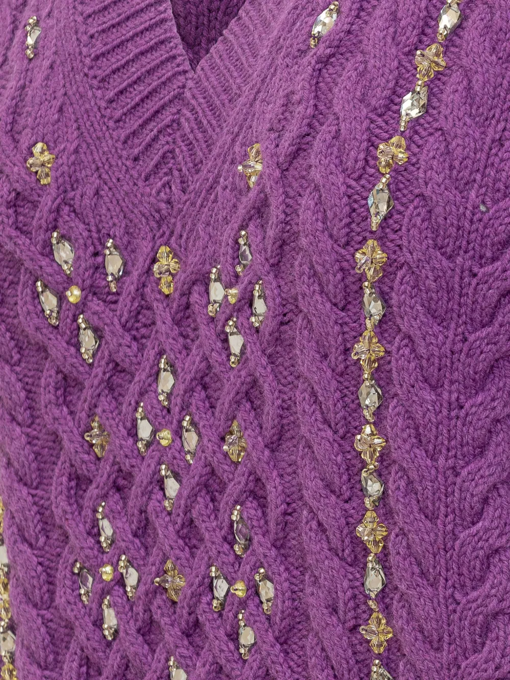 DES PHEMMES cable-knit embellished sweater Paars
