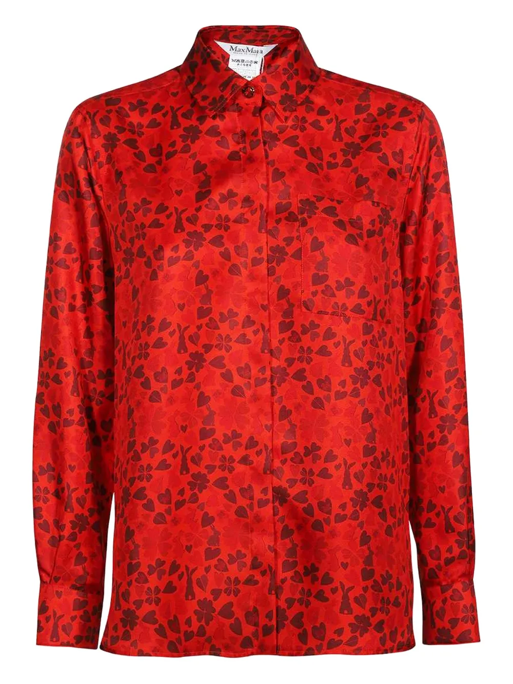 Max Mara Heart-print Silk Shirt In Red