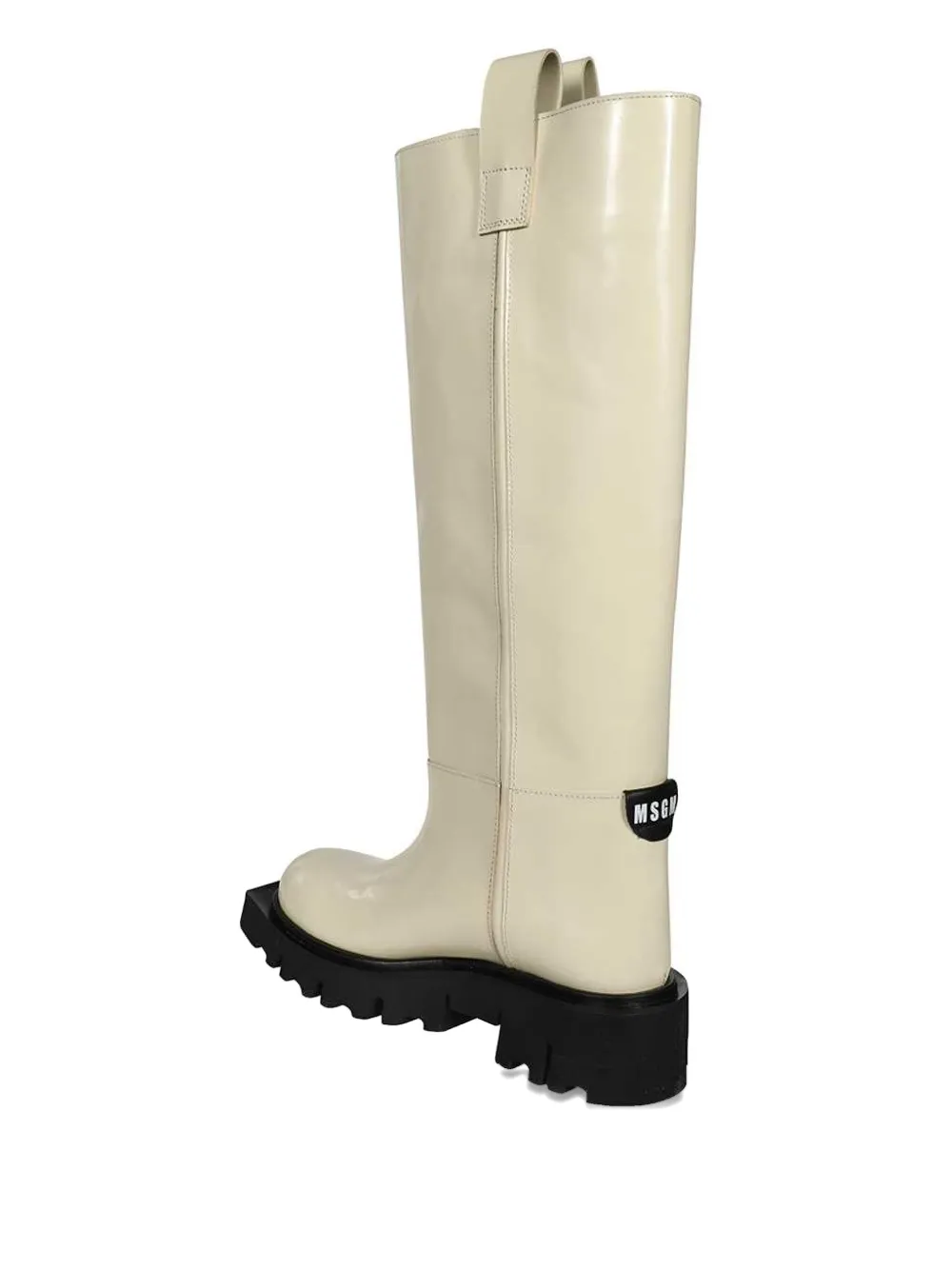 Msgm Leather Round-toe Boots In White
