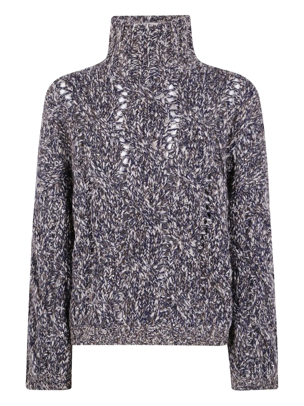 Brunello Cucinelli High Neck Textured Knit Sweater In Gray