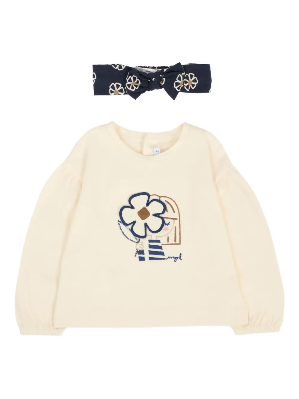 Mayoral flower-embroidered long-sleeve sweetshirt set Wit