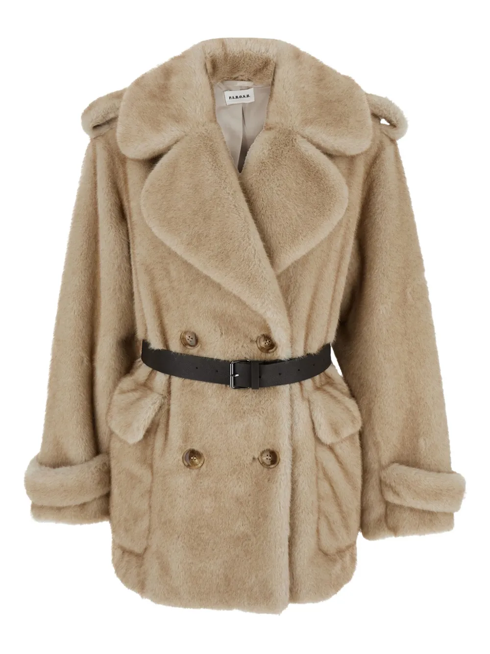 P.A.R.O.S.H. Jack met ceintuur en dubbele rij knopen Beige