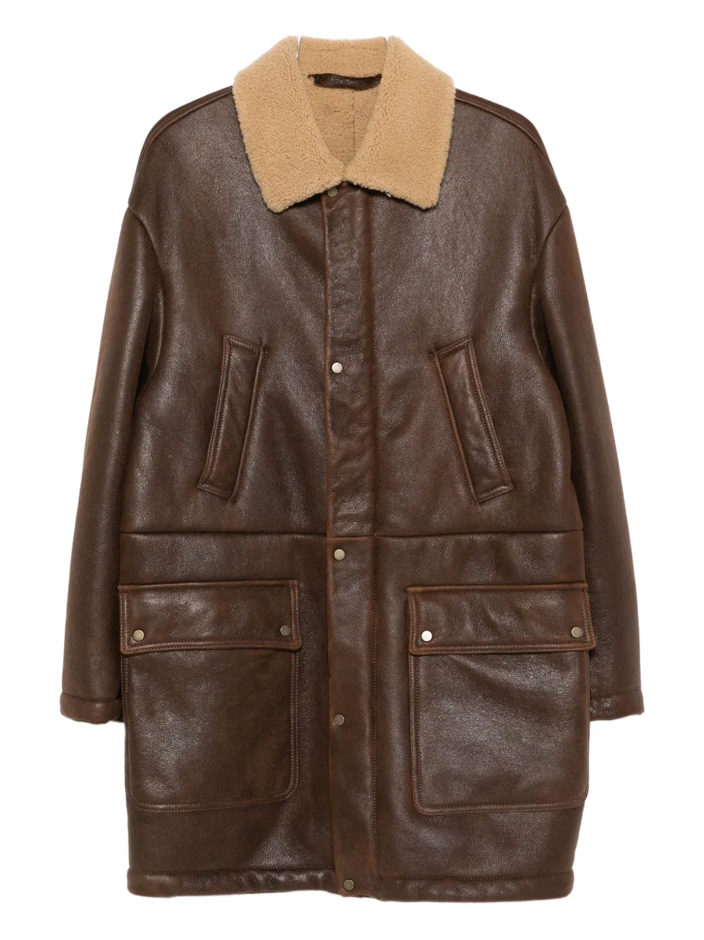 Salvatore Santoro Sheepskin Flap-pocket Coat In Brown