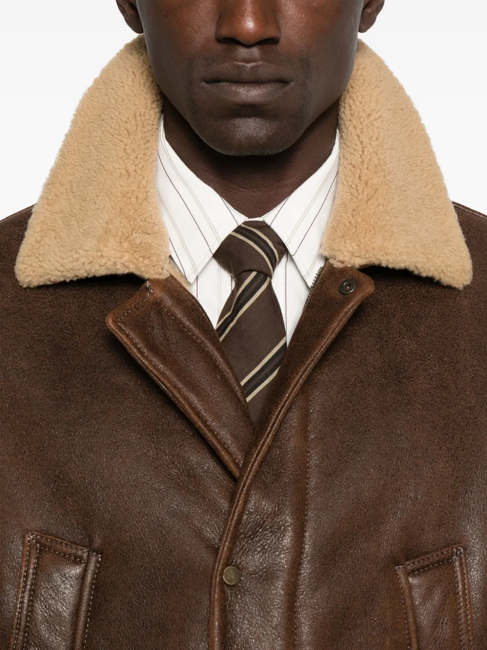 Salvatore Santoro Lammy coat met klepzak Bruin