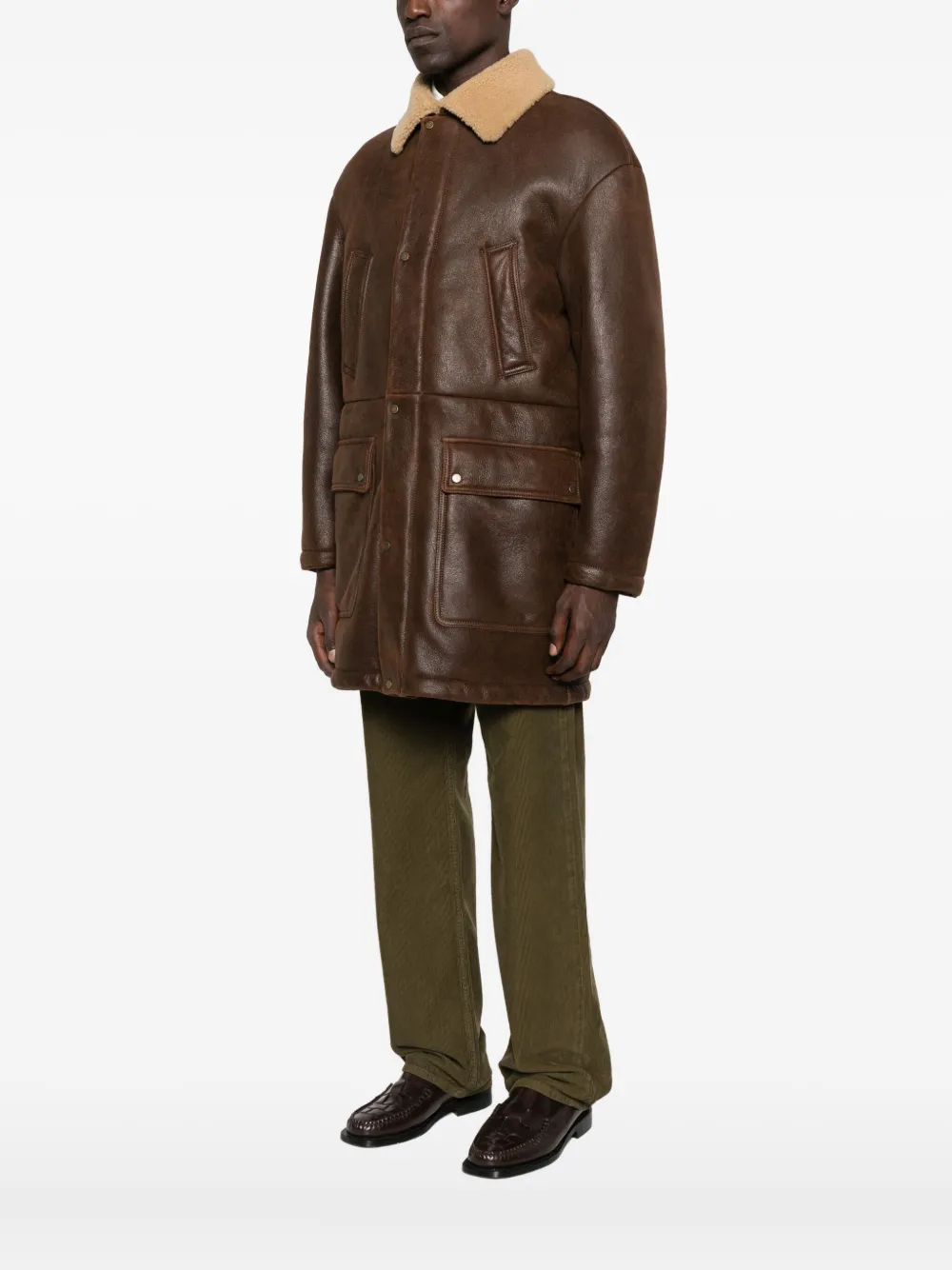 Salvatore Santoro Lammy coat met klepzak Bruin