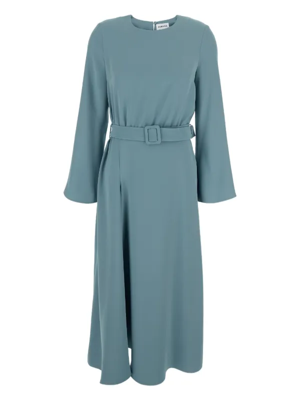 knee length dresses for ladies Belted Polo Navy Blue Midi Sweater Dress