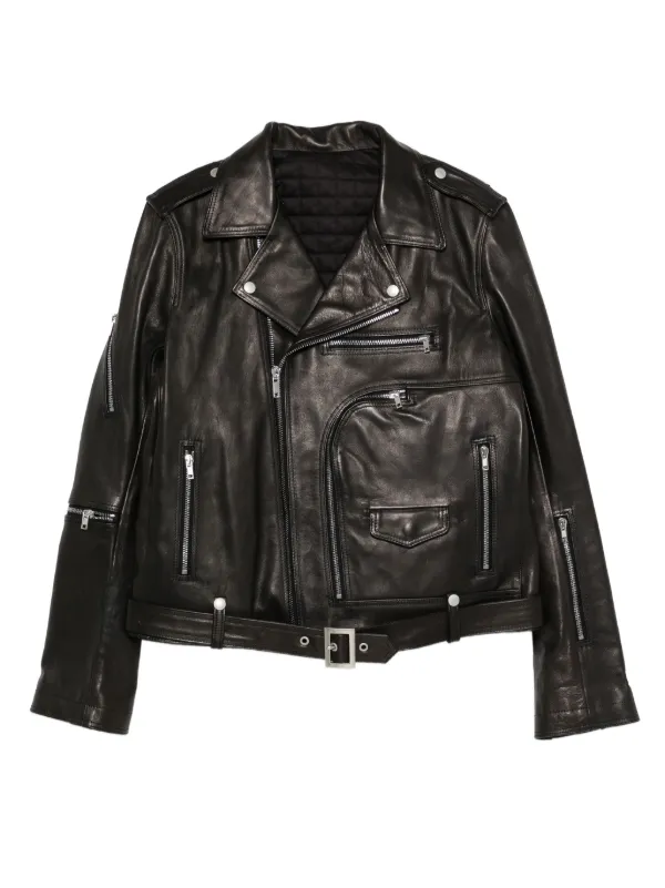 リックオウエンス　レザージャケット Rick Owens ジップアップ レザージャケット | ブラック