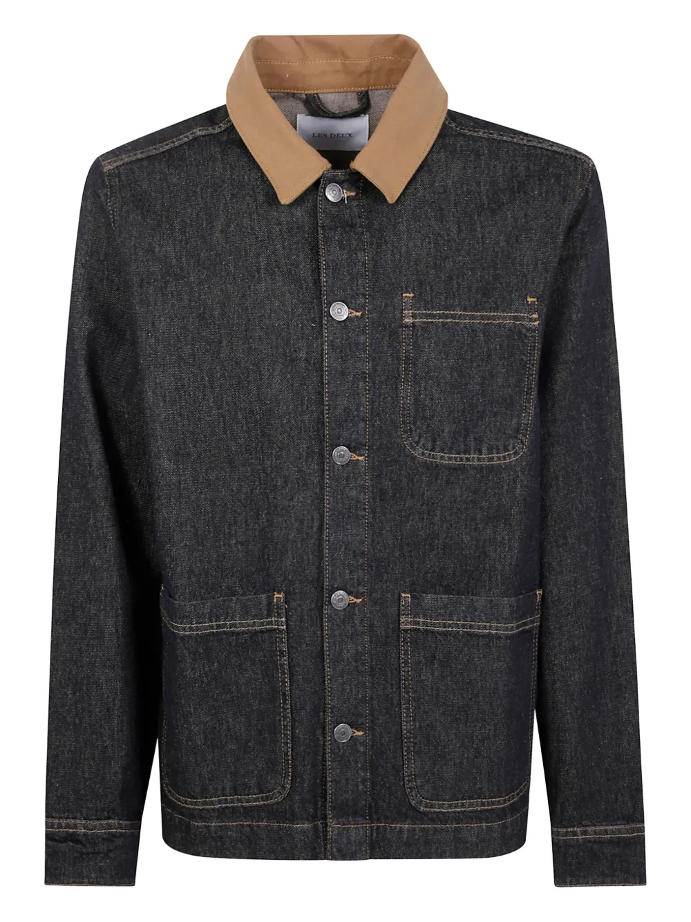Les Deux Contrast-collar Denim Shirt Jacket In Black