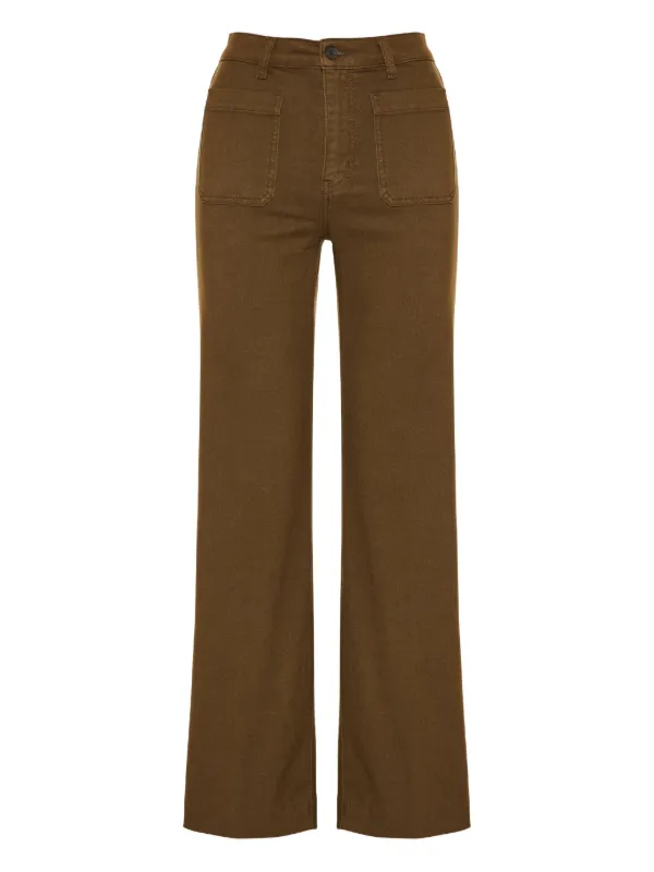 Frame High-waisted Front-pocket Trousers in Brown