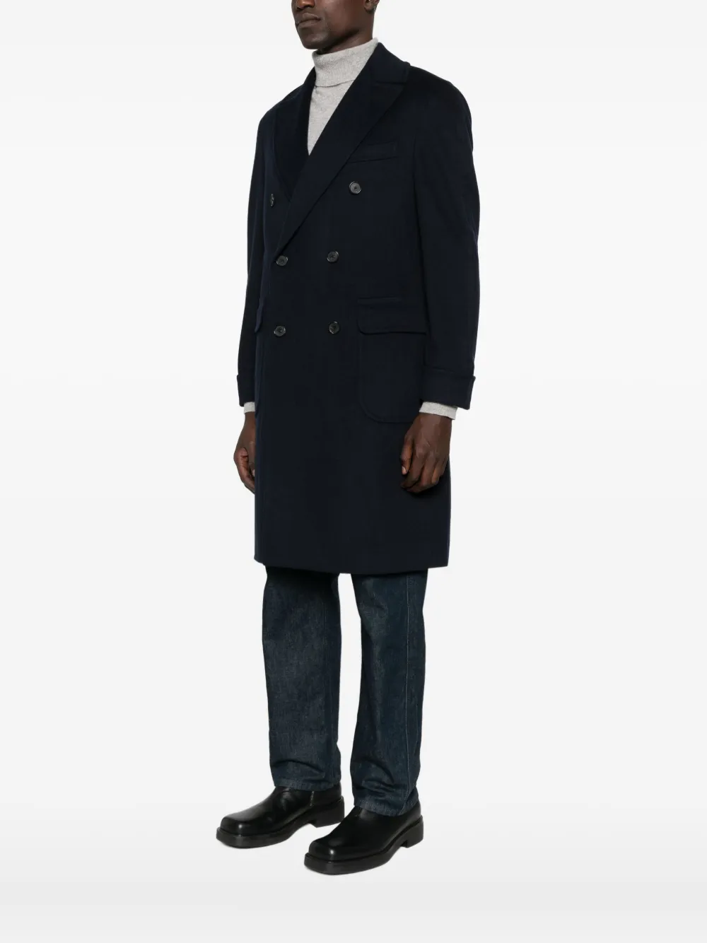 Caruso double-breasted flap-pocket coat Blauw