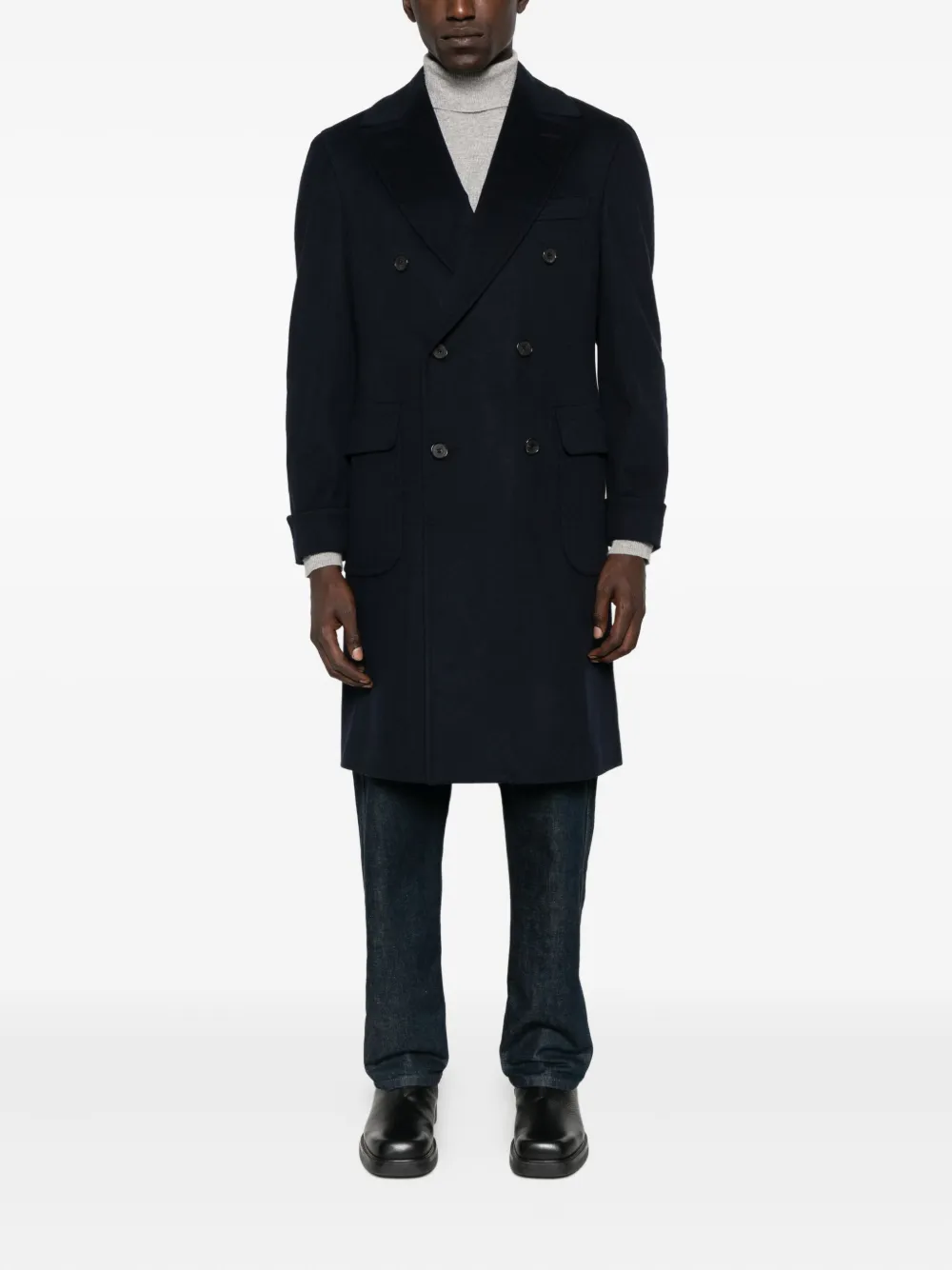Caruso double-breasted flap-pocket coat Blauw